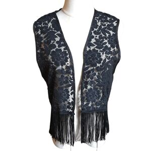 Black Lace Fringe Vest